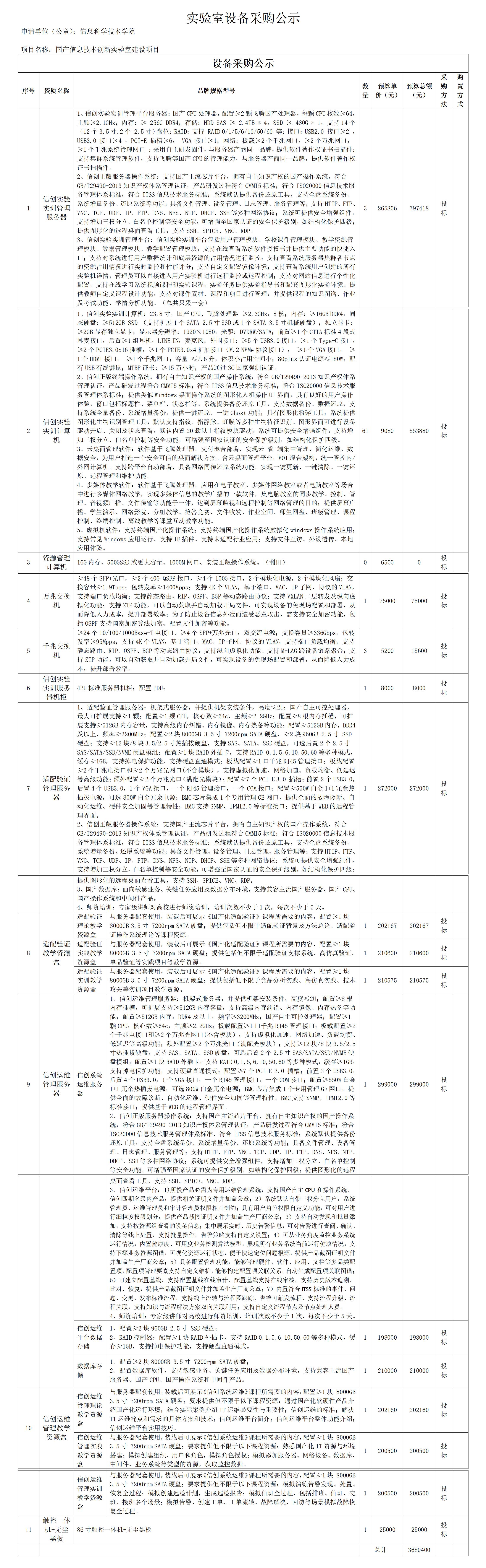 信息学院设备采购申请公示