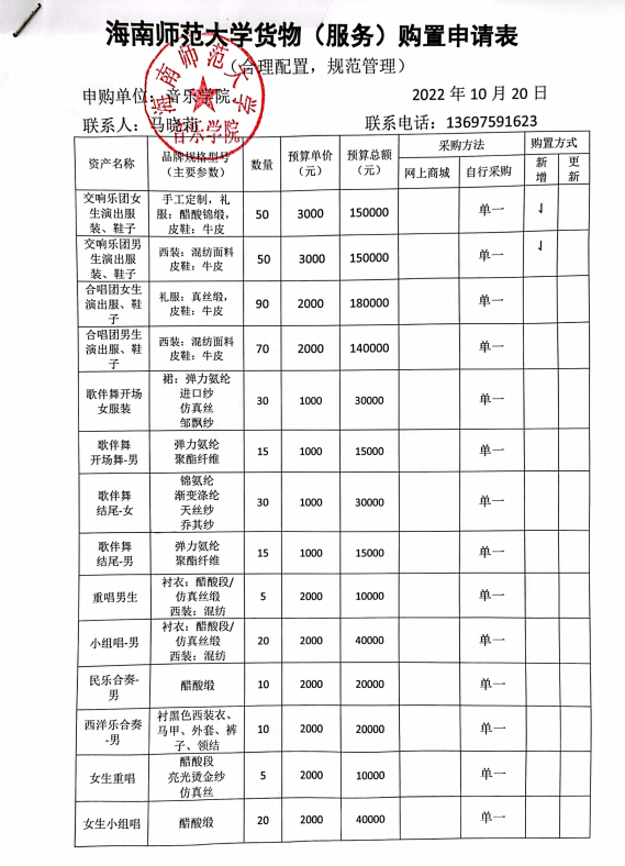 音乐学院货物（服务）购置申请表公示