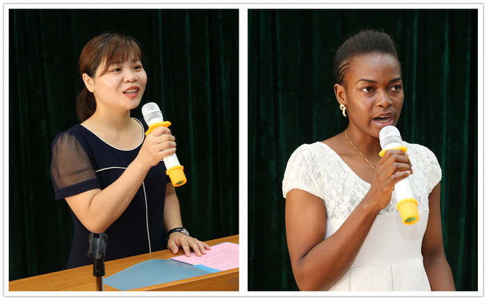 教师代表冯冬梅、学生代表艾美丽发言.png