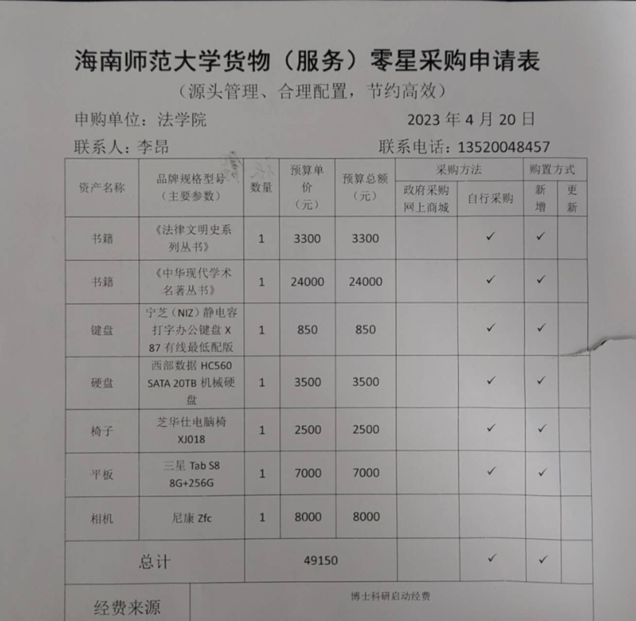关于法学院购买书籍、椅子、相机等的公示