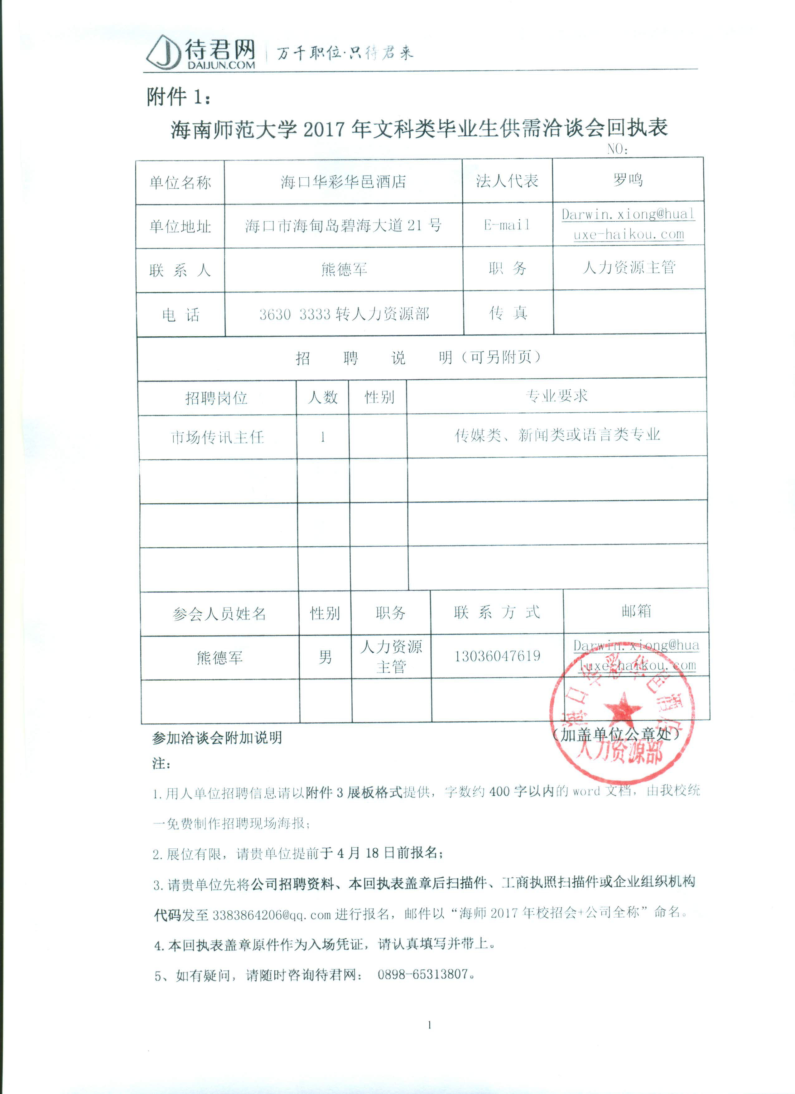 海口华彩华邑酒店招聘