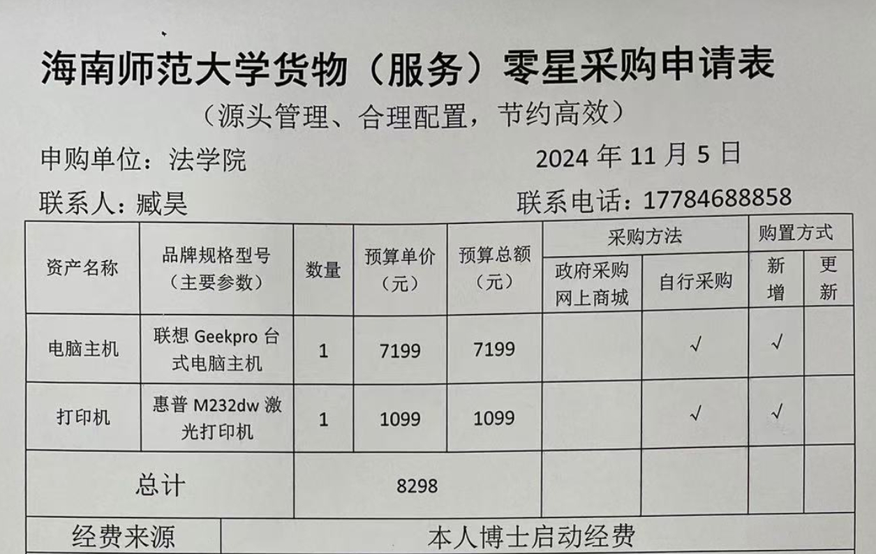 关于臧昊老师购买台式电脑、办公椅的公示